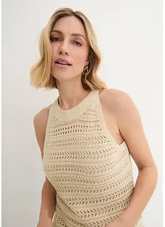 Gebreide ajour top met linnen, bonprix