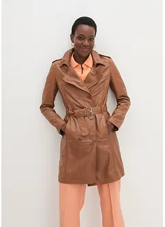 Leren trenchcoat van lamsnappa met ceintuur (2-dlg.), bonprix