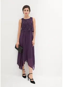 Premium chiffon midi jurk met kant, bonprix