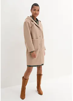 Korte coat in wollen look met capuchon, bonprix