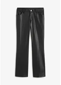 Wijde imitatieleren broek met mid waist, bonprix