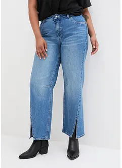 Wide jeans met mid waist en splitten, bonprix