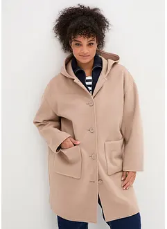 Korte coat in wollen look met capuchon, bonprix