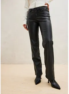 Imitatieleren broek met mid waist, bonprix