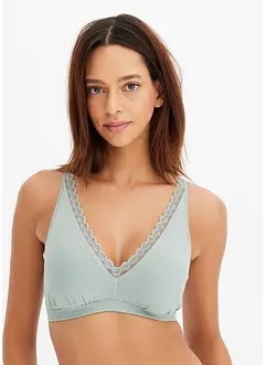 Geribde bralette met biologisch katoen en kant, bonprix