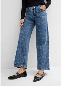 Wide leg jeans, mid waist, met strass, bonprix