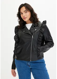 Imitatieleren jas met volants, bonprix