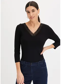 Shirt met lange mouwen en kant, bonprix