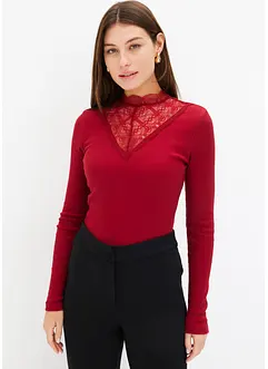 Geribd shirt met kanten halslijn, bonprix