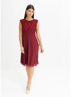 Chiffon jurk met kant en geborduurde pailletten, bonprix