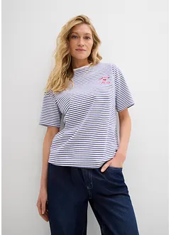 Gestreept T-shirt met borduursel, bonprix