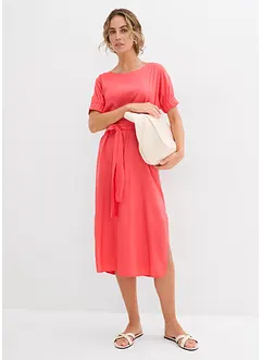 Midi jurk met elastische boorden aan de mouwen en riem, bonprix