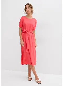 Midi jurk met elastische boorden aan de mouwen en riem, bonprix