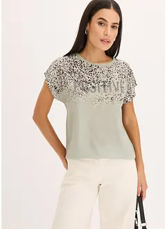 Shirt met geweven inzetstuk en glinsterende steentjes, bonprix