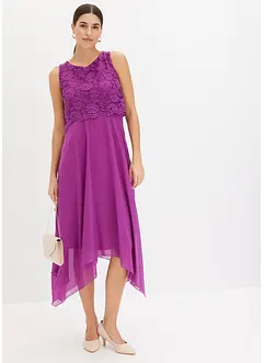 Premium chiffon midi jurk met kant, bonprix