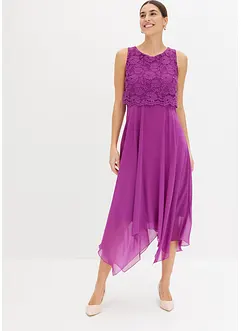 Premium chiffon midi jurk met kant, bonprix