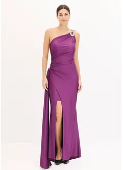 Maxi jurk met strass-applicatie en ruches, bonprix