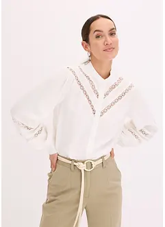 Blouse met linnen en gehaakte inzetstukken, bonprix