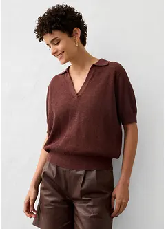 Ajour poloshirt met linnen, bonprix