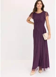 Maxi jurk van delicate tule met parelborduursel, bonprix