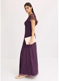 Maxi jurk van delicate tule met parelborduursel, bonprix