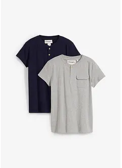 Henley T-shirt met biologisch katoen, korte mouwen ( set van 2), bonprix