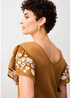 Gebreide top met zijde en mouwen van chiffon, bonprix