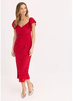 Jurk van kant met draperie bij de mouwen, bonprix