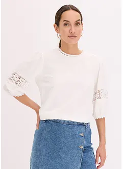 Blouse met korte mouwen en linnen, bonprix