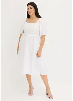 Midi jurk met pofmouwen en gesmokt detail, bonprix