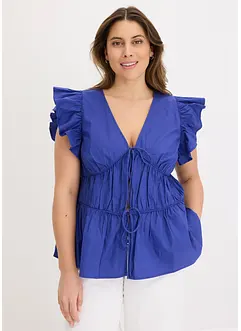 Blouse met strikkoordjes van puur katoen, bonprix