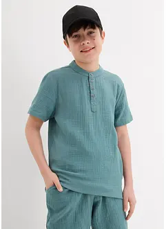 Shirt met korte mouwen en opstaande kraag van zachte mousseline, bonprix