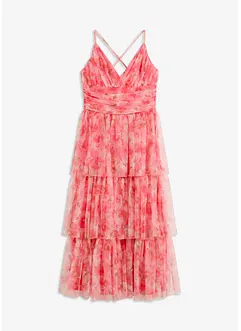 Midi jurk van fijne tule met volants, bonprix