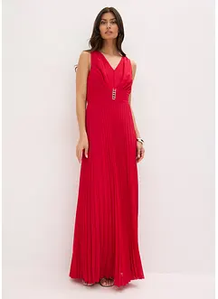 Chiffon jurk met plissé rok en accessoire gesp, bonprix