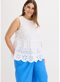 Mouwloze bloes met split en oogjesborduursel, bonprix