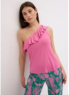 One shoulder top met volant in een zachte viscosemix, bonprix