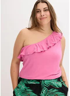One shoulder top met volant in een zachte viscosemix, bonprix