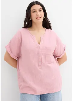 Mousseline blouse met knoopsluiting en zak, bonprix