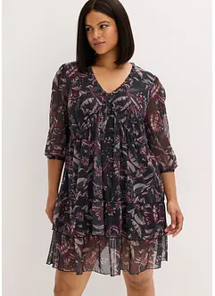 Mesh jersey jurk met volants, bonprix