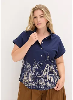 Oversized popeline blouse van katoen met korte mouwen, bonprix