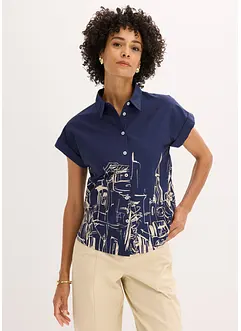 Oversized popeline blouse van katoen met korte mouwen, bonprix