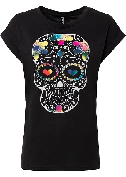 Stoer T shirt met een doodskop als print zwart met print