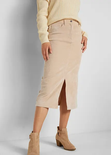 Trendy corduroy rok met een split voorop en zakken latte macchiato