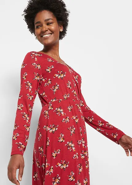 Prachtig gedessineerde maxi jurk in A-lijn avondrood gebloemd