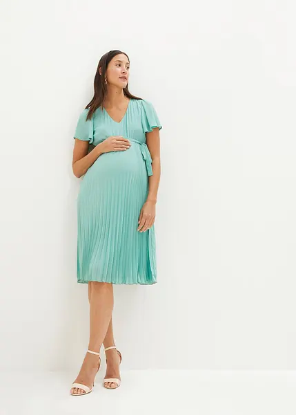 Elegante zwangerschapsjurk met gerecycled materiaal saliegroen