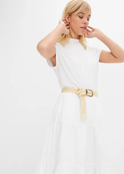 Elegante strokenrok met broderie anglaise en een knoopsluiting wit