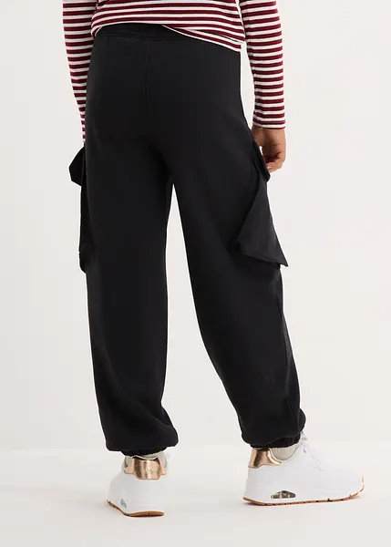 Trendy cargo joggingbroek met opvallende zakken voor meiden zwart