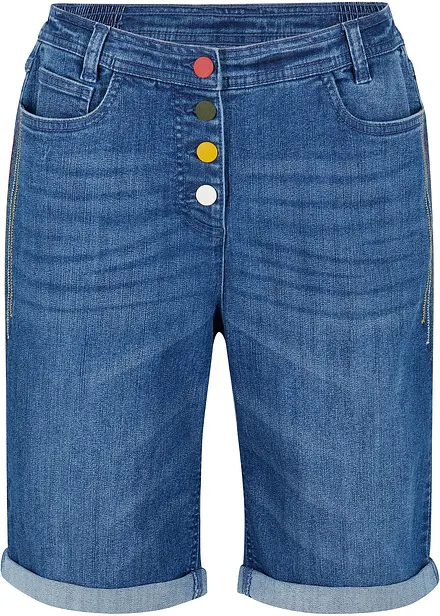 Comfort stretch jeans bermuda met borduursel en comfortband