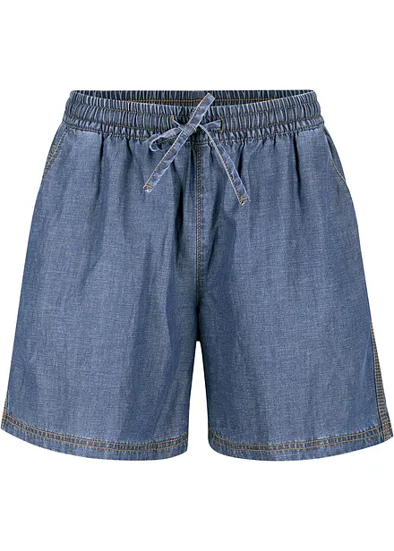 Lichte denim short met linnen en comfortband, extra wijd