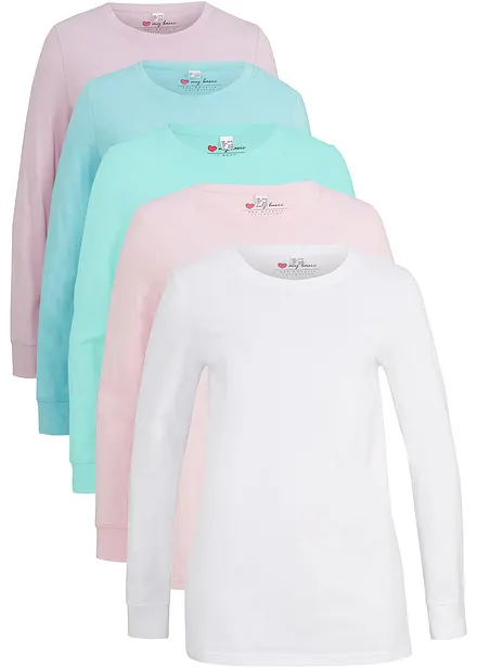 Longshirt met ronde hals, lange mouwen (set van 5)